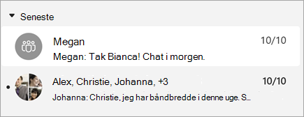 Skærmbillede af meddelelser med et meddelelseseksempel, der også viser tidsstemplet.