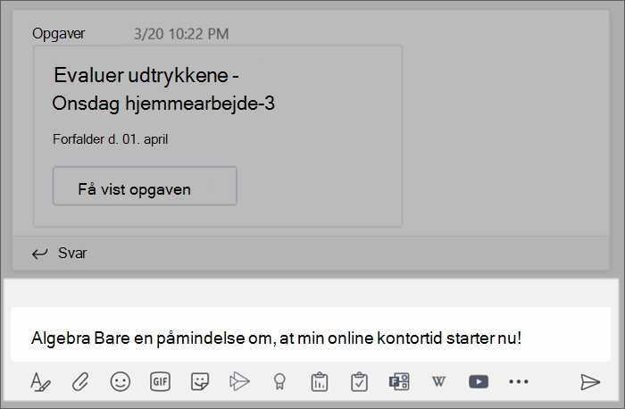 Et indlæg skrevet i skrivefeltet.