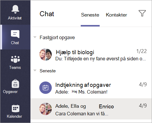 Markér Chat fra applinjen.