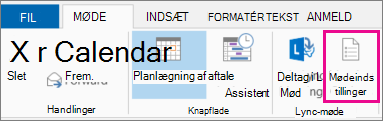 Knappen Mødeindstillinger i Outlook 2013