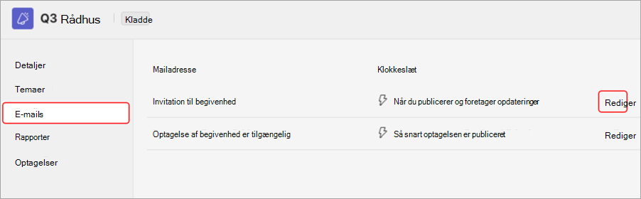Skærmbillede, der fremhæver brugergrænsefladen til forhåndsvisning af mailinvitationer til forsamling