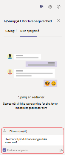 Skriv spørgsmål i skrivefeltet