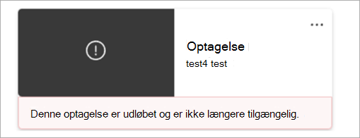 Skærmbillede, der viser en optagelses-chiclet, der angav, at optagelsen blev slettet permanent.