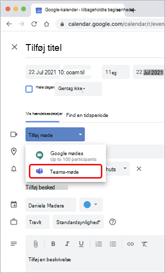 Vælg Teams-møde