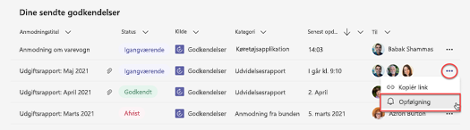 Liste over sendte godkendelser i Microsoft Teams