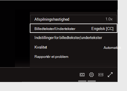 Menuen Indstillinger for billedtekster