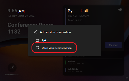 Teams-panel udvide værelsesreservationen