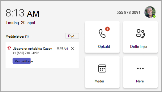 teams telefon startskærm