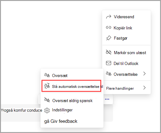 Vælg flere indstillinger for at slå automatiske oversættelser til