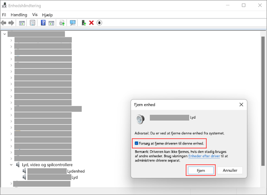 Fjern en lydenhed i Enhedshåndtering i Windows 11.