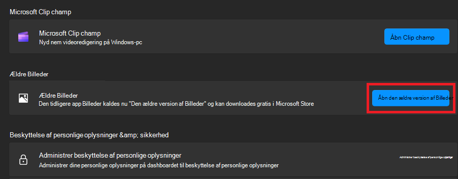 Klik på Åbn ældre billeder