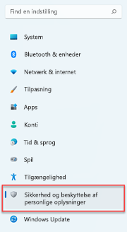 Her finder du indstillingerne for beskyttelse af personlige oplysninger Windows 11.
