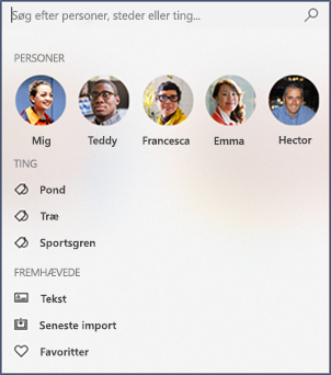 Skærmbillede af søgefeltet i appen Billeder.