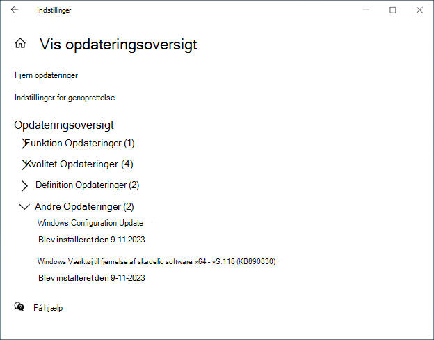 Opdateringsoversigt