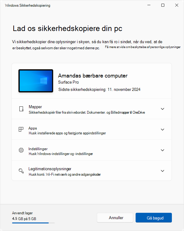 Skærmbillede af Windows Sikkerhedskopiering i Windows 10.