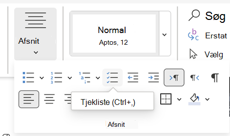 Indsæt tjekliste Word