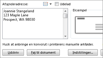 Feltet Afsenderadresse