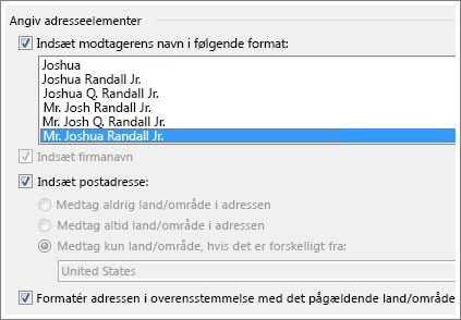 Indstillinger for adresseblok