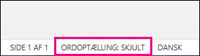Ordtælling deaktiveret