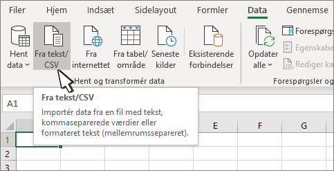 Markér Tekst/CSV under fanen Data