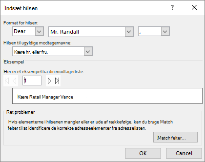 Dialogboksen Hilsen