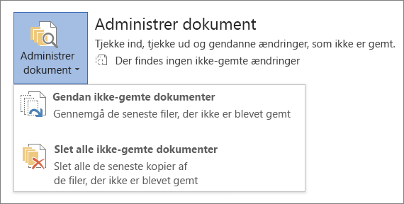 Administrere dokumenter i Office 2016