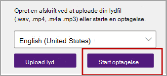 Start optagelse