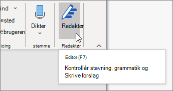 Vælg Editor på fanen Hjem eller tryk på F7 for at åbne ruden Editor.