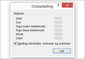Oplysninger om ordoptælling
