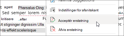 Højreklik for at acceptere eller afvise en ændring.