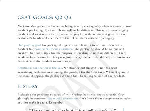 Eksempel på KLADDE-vandmærke på en side med tekst
