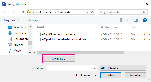 datakilde til brevfletning