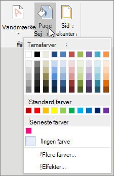 Indstillingerne Sidefarve vises