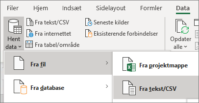 Indstillingen Næste tekst fremhæves på fanen Data.
