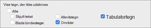 Indstillinger for tegn, der ikke udskrives