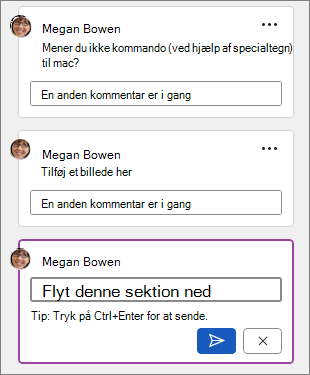 En anden kommentar er i gang meddelelse