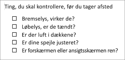 Eksempel på en punktopstilling med felter.