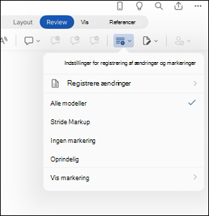 Indstillinger for markering i Word til iPad