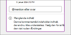 Manglende indholdsmeddelelse i kommentar