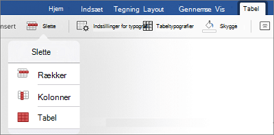 Slet kolonner og rækker