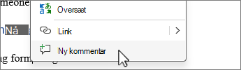 Vælg Ny kommentar fra genvejsmenuen