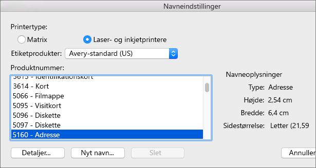 Vælg et etiketprodukt, og vælg derefter det specifikke produktnummer.