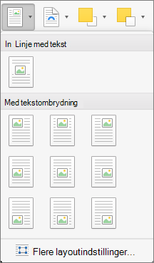 Vælg placeringen for det valgte billede eller tegneobjektet i forhold til den omgivende tekst i menuen Placering.