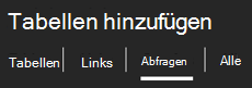 Registerkarten im oberen Bereich des Aufgabenbereichs 