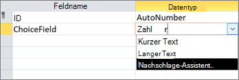 Erstellen eines Auswahlfelds