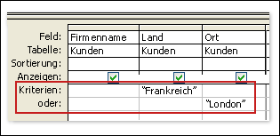 Abfrage mit Kriterien aus verschiedenen Feldern, von denen mindestens eine Bedingung erfüllt sein muss
