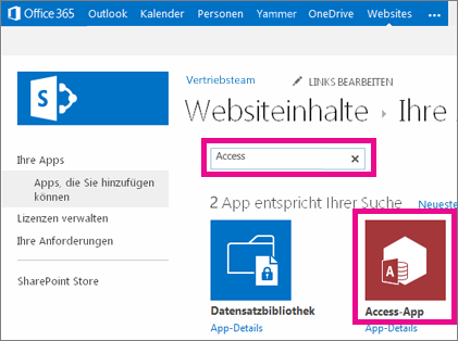 Suchen nach einer Access-App auf der Seite 