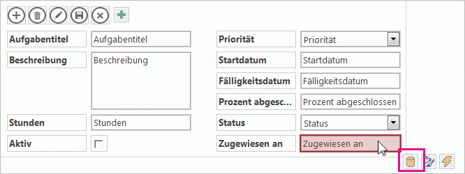 Die Schaltfläche 'Daten' neben einem AutoVervollständigen-Steuerelement