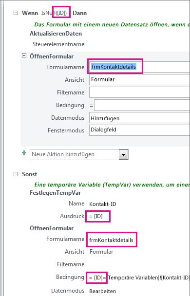 Places, in dem Sie das Beispielmakro möglicherweise so bearbeiten müssen, dass es den Bezeichnernamen Ihrer Datenbanken entspricht.