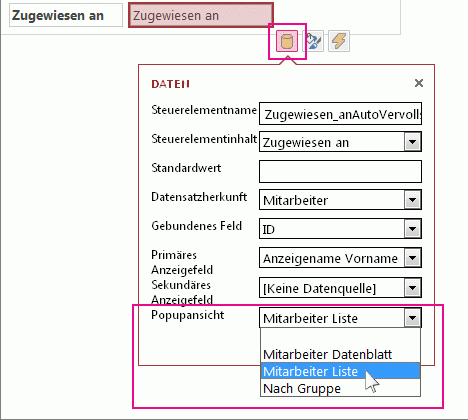 Eine Popupansicht für ein AutoVervollständigen-Steuerelement auswählen